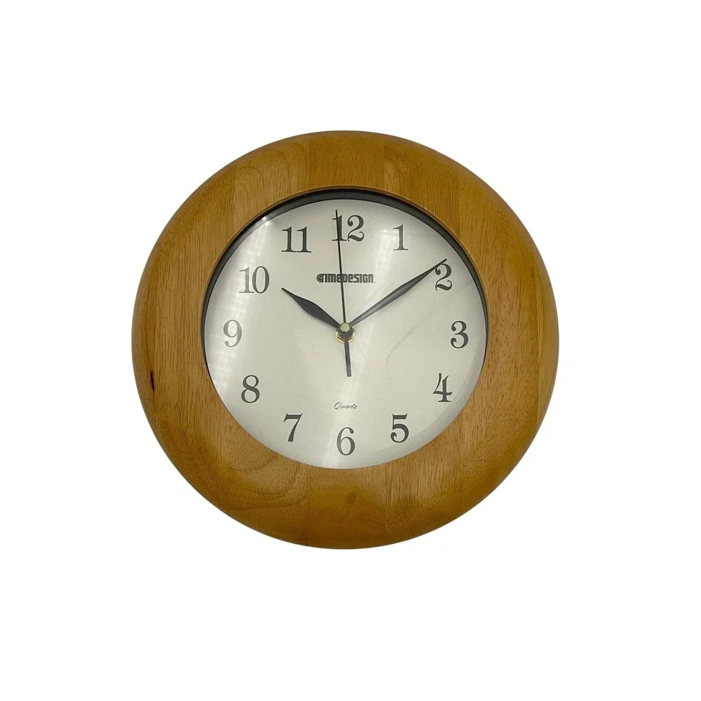 VTG Timedesign White‎ Brown Gothic Numerals Mid-Century Modern Wood Wall Clock